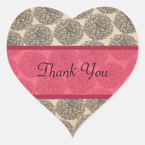 Vintage Zinnia Thank You Stickers Pink Heart Sticker