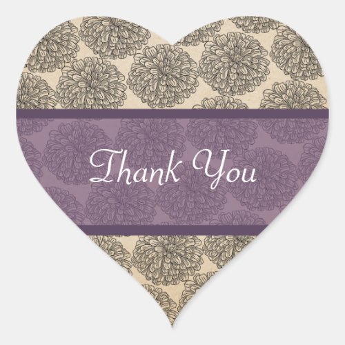 Vintage Zinnia Thank You Stickers Purple Heart Sticker