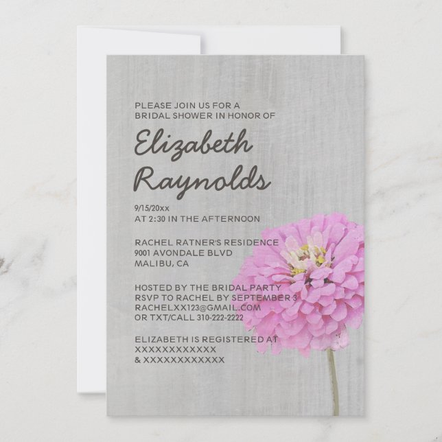 Vintage Zinnias Bridal Shower Invitations (Front)