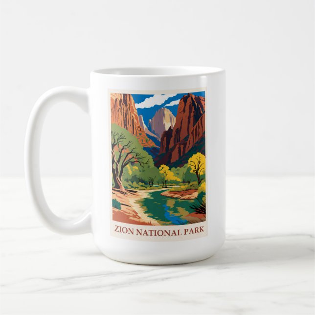 Vintage Zion National Park Utah Mountains Coffee Mug (Left)