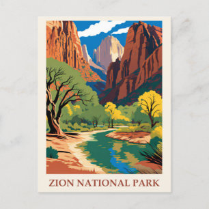 Vintage Zion National Park Utah Mountains Postcard