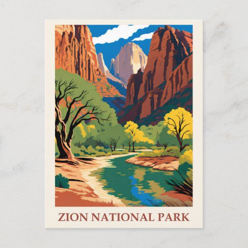 Vintage Zion National Park Utah Mountains Postcard