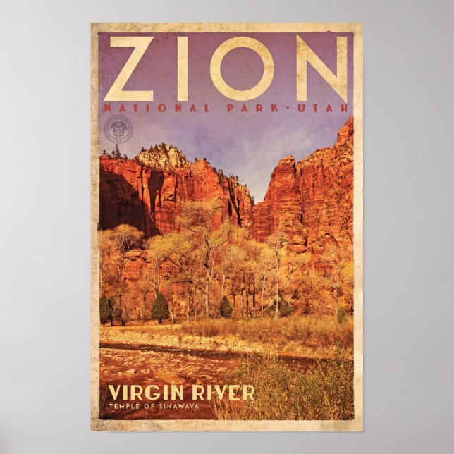 Vintage Zion Virgin River Travel Poster (Front)