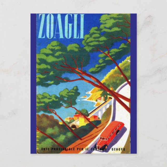 Vintage Zoagli Genova Italy European Tourism Postcard (Front)