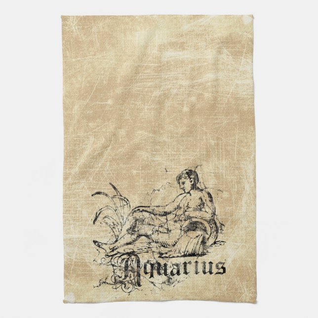Vintage Zodiac Aquarius Kitchen Towel (Vertical)