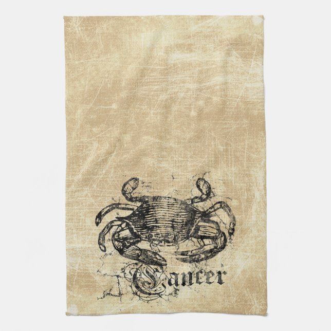 Vintage Zodiac Cancer Kitchen Towel (Vertical)