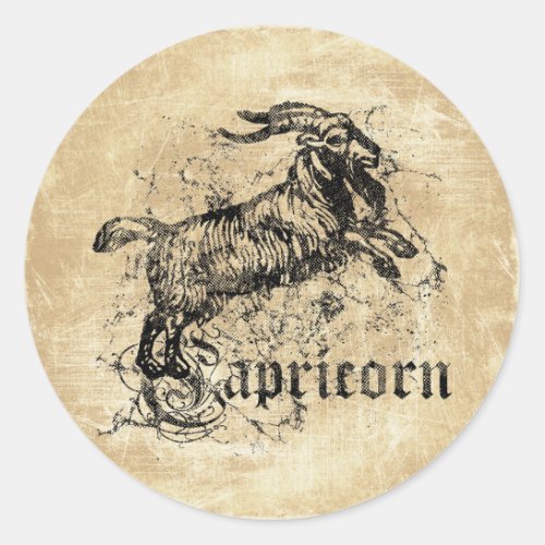 Vintage Zodiac Capricorn Classic Round Sticker