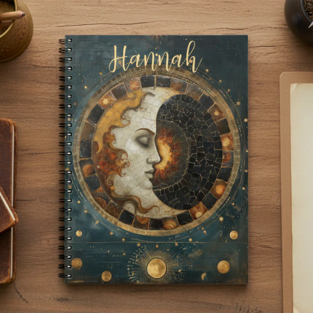 Vintage Zodiac Celestial Crescent Moon Monogram Notebook
