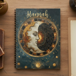 Vintage Zodiac Celestial Crescent Moon Monogram Notebook