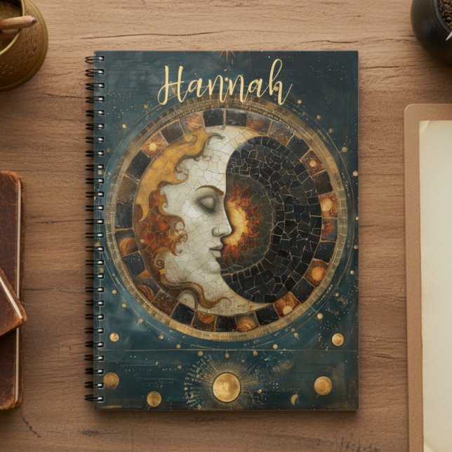 Vintage Zodiac Celestial Crescent Moon Monogram Notebook (Creator Uploaded)
