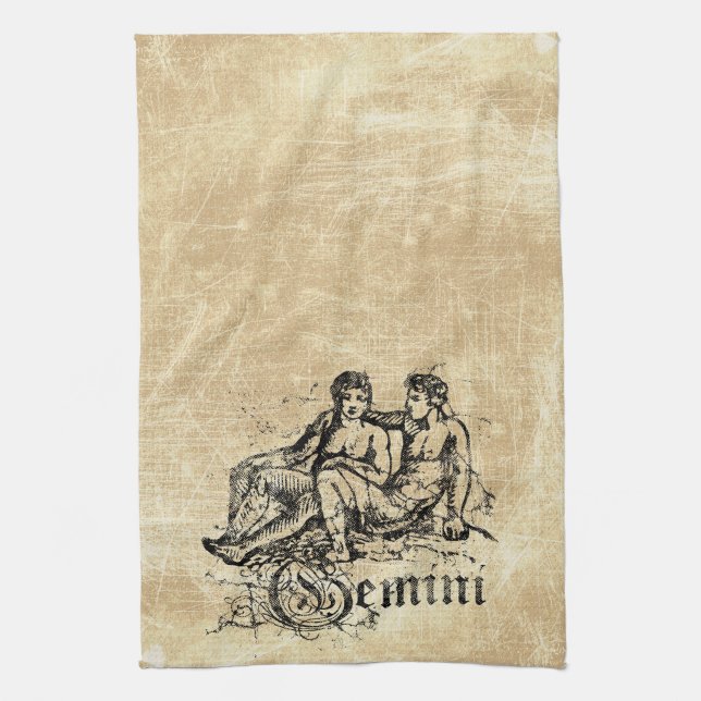 Vintage Zodiac Gemini Kitchen Towel (Vertical)