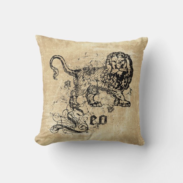 Vintage Zodiac Leo Throw Pillow (Front)
