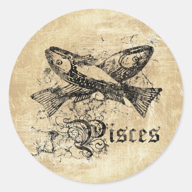 Vintage Zodiac Pisces Classic Round Sticker (Front)