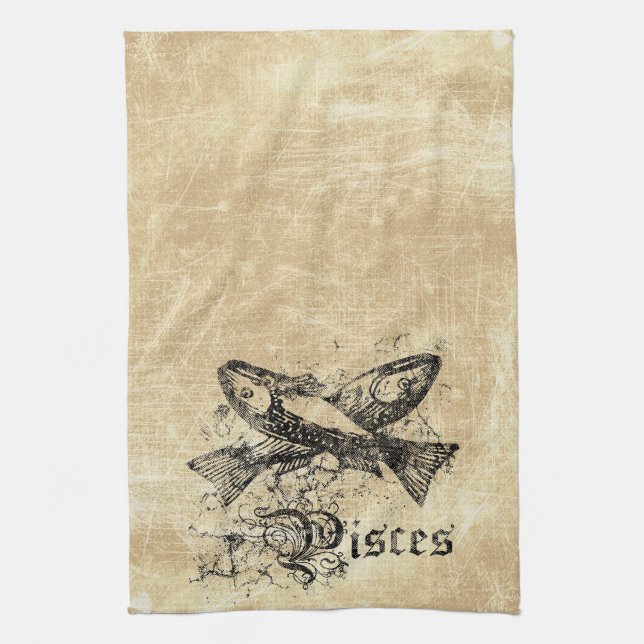 Vintage Zodiac Pisces Kitchen Towel (Vertical)