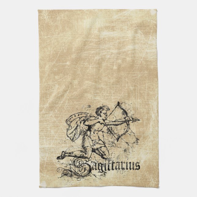 Vintage Zodiac Sagittarius Kitchen Towel (Vertical)