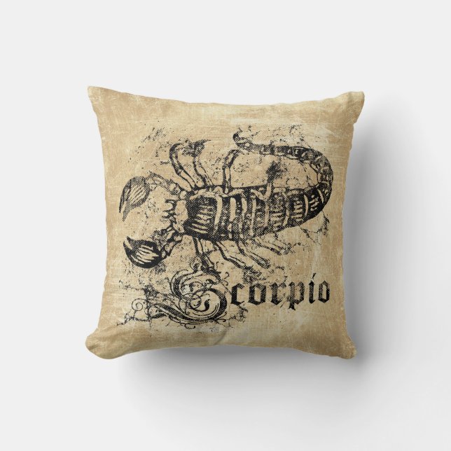 Vintage Zodiac Scorpio Throw Pillow (Front)