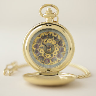Vintage zodiac sign astronomical clock pocket watch