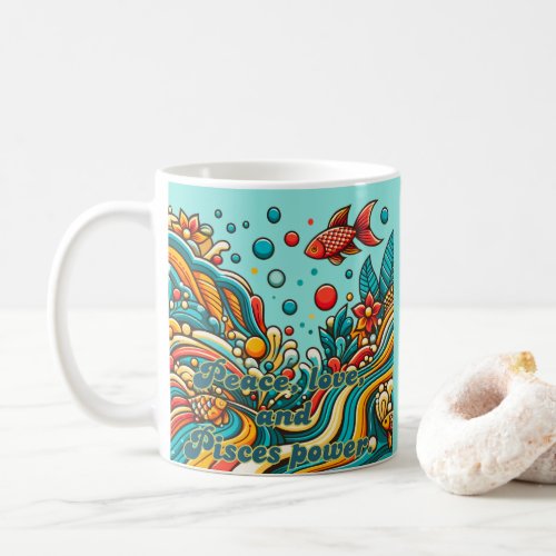 Vintage Zodiac Sign Pisces in 60s Style Coffee Mug
