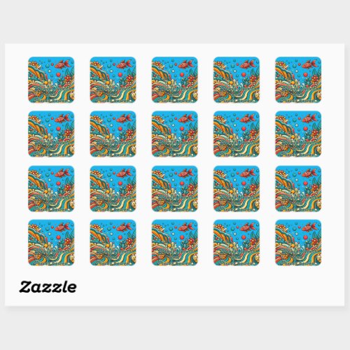 Vintage Zodiac Sign Pisces in 60s Style Square Sticker