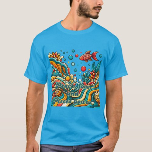 Vintage Zodiac Sign Pisces in 60s Style T_Shirt