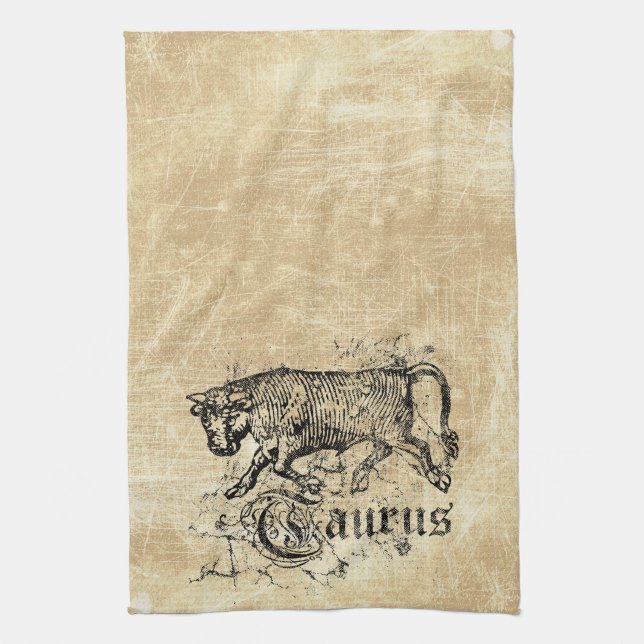 Vintage Zodiac Taurus Kitchen Towel (Vertical)