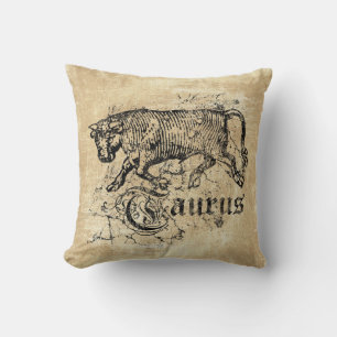 Vintage Zodiac Taurus Throw Pillow