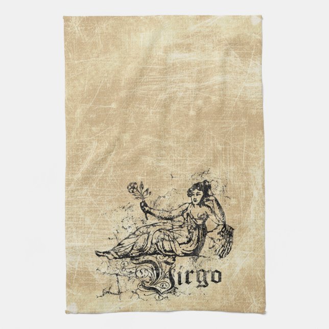 Vintage Zodiac Virgo Kitchen Towel (Vertical)