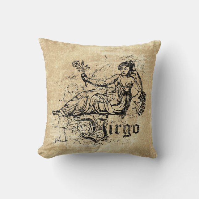 Vintage Zodiac Virgo Throw Pillow (Front)