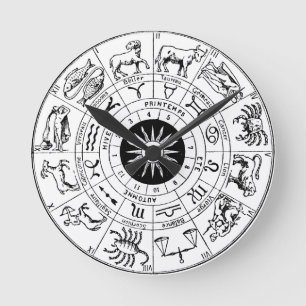 Vintage Zodiac Wheel Astronomical Map Round Clock