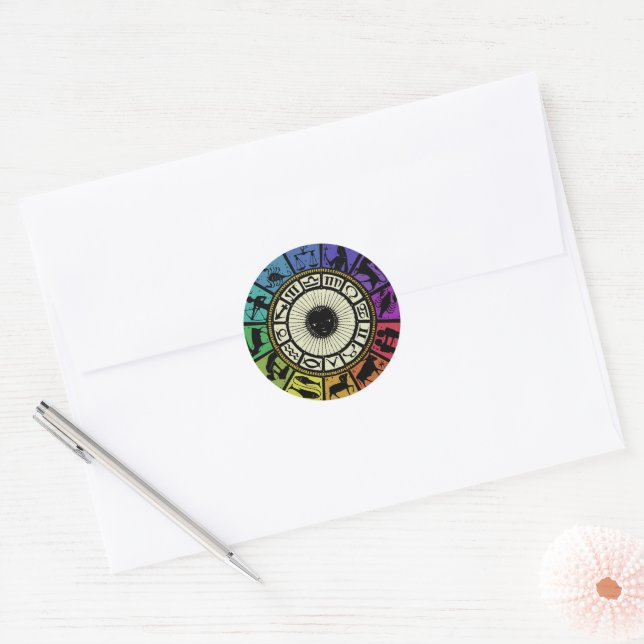 Vintage Zodiac Wheel Classic Round Sticker (Envelope)