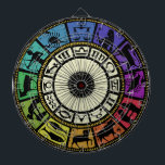 Vintage Zodiac Wheel Dart Board<br><div class="desc">Vintage Zodiac Wheel Color Silhouette</div>