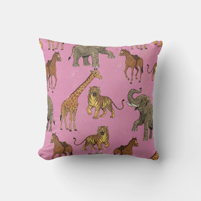 Vintage Zoo Animals Throw Pillow (Front)