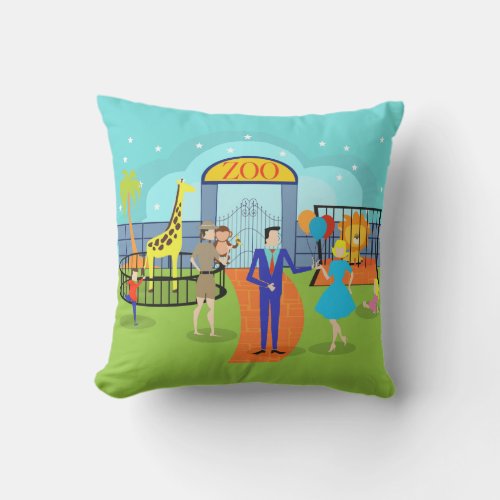 Vintage Zoo Outdoor Pillow