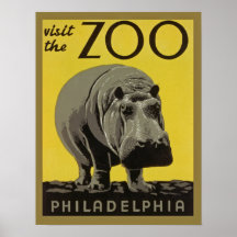 Vintage zoo poster Philadelphia with Hippopotamus