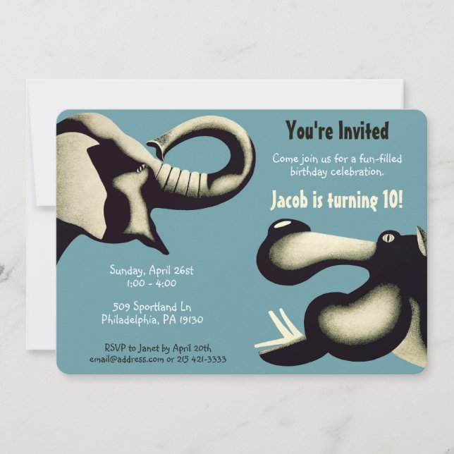 Vintage Zoo Style Customizable Invitation (Front)
