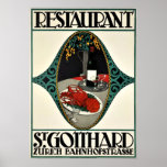Vintage Zurich Restaurant Advertising Art Deco Poster<br><div class="desc">Extremely rare Art Deco poster by Otto Baumberger, ca 1913, for the restaurant of the elegant five-storey luxury Hotel St-Gotthard, founded in 1889 in Zürich. This product (from small to maximum size) is reproduced from a publication, advertisement or vintage print. The image has been cleaned, digitally enhanced and restored where...</div>