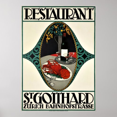 Vintage Zurich Restaurant Advertising Art Deco Poster