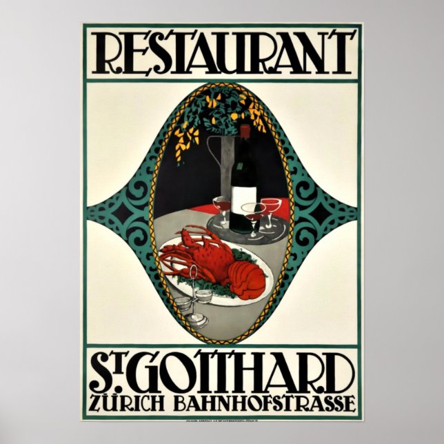 Vintage Zurich Restaurant Advertising Art Deco Poster (Front)