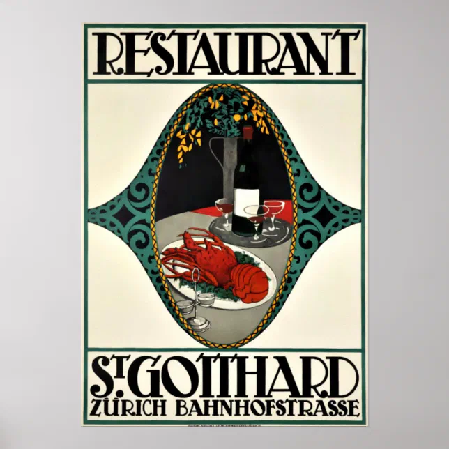 Vintage Zurich Restaurant Advertising Art Deco Poster | Zazzle