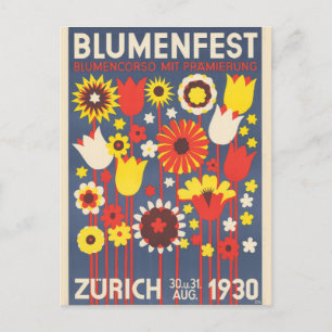 Vintage Zurich Switzerland Flower Festival Travel Postcard