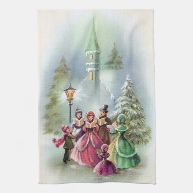 VintageChristmas Carolers kitchen towel (Vertical)