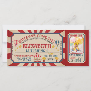 VintageCircus Carnival Ticket Birthday Invitation