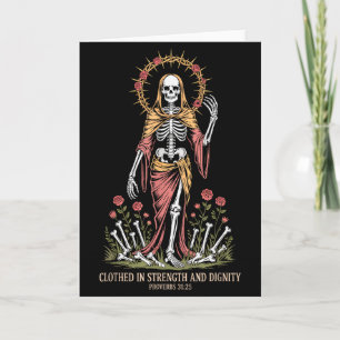 Vintagecore Gothic Skeleton Proverbs 31_25 Strengt Card