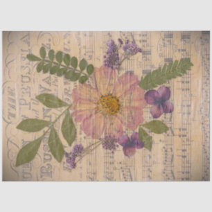 Vintaged sheet music and flowers decoupage paper