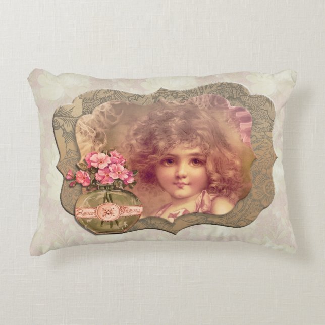 VintageGirl Framed Soft Floral Accent Pillow (Front)