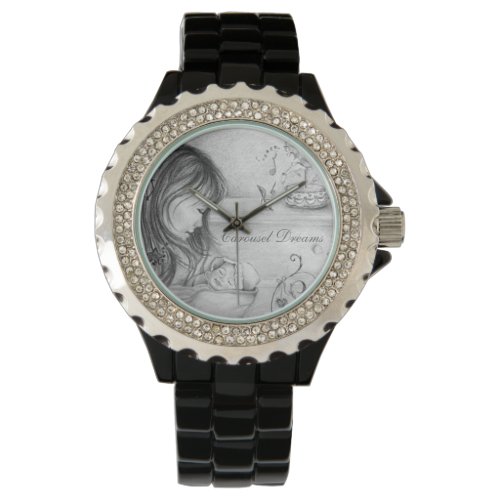 VintageGrey Carousel Dreams Black Rhinestone Watch