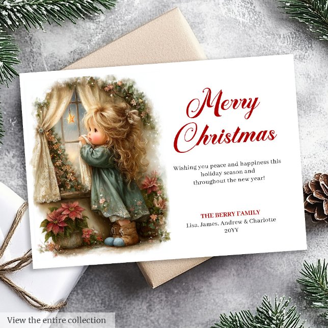 Vintageish Little Girl Awaits Santa Digital   Holiday Card (Vintageish Little Girl Awaits Santa Digital Holiday Card )