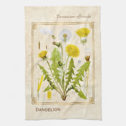 Vintagel Herbal Yellow Dandelion Flower Botanical Kitchen Towel