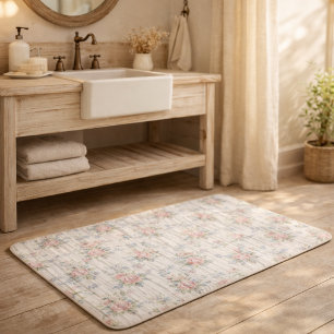VintageRustic Shabby Chic Floral on Wood Farmhouse Bath Mat