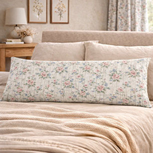 VintageRustic Shabby Chic Floral on Wood Farmhouse Body Pillow